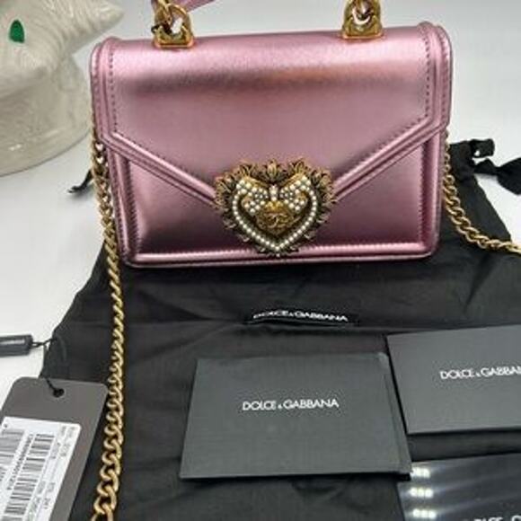 Women's Dolce & Gabanna pink leather top handle bejeweled bag made in Italy - Picture 16 of 16